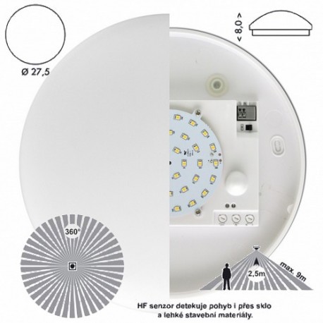 svietidlo VIKTOR LED 18W/4100K denná biela+núdz.zdroj+čidlo