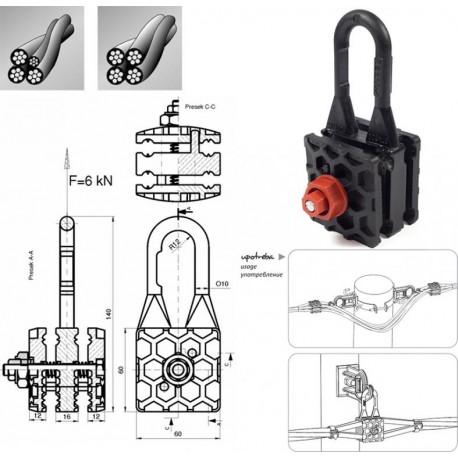 záves fixný plast PAM35 4x10-50mm2(AES) červ.