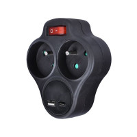 rozbočka do zás. 2x10A kruhy + USB A+C nabíjač. +vyp. čierny