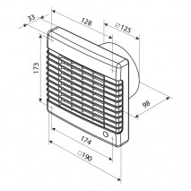 ventilátor VENTS 125 MAL so žalúziou, gulič.lož.