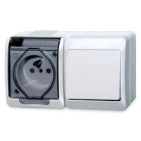 vypínač  č.1,6+2-zásuvka vodo HERMES biely/priehľ. 0327-21 IP44