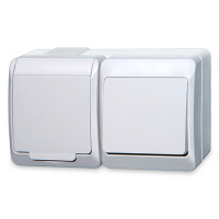 vypínač  č.1,6+1-zásuvka vodo HERMES biely/biela 0327-12 IP44